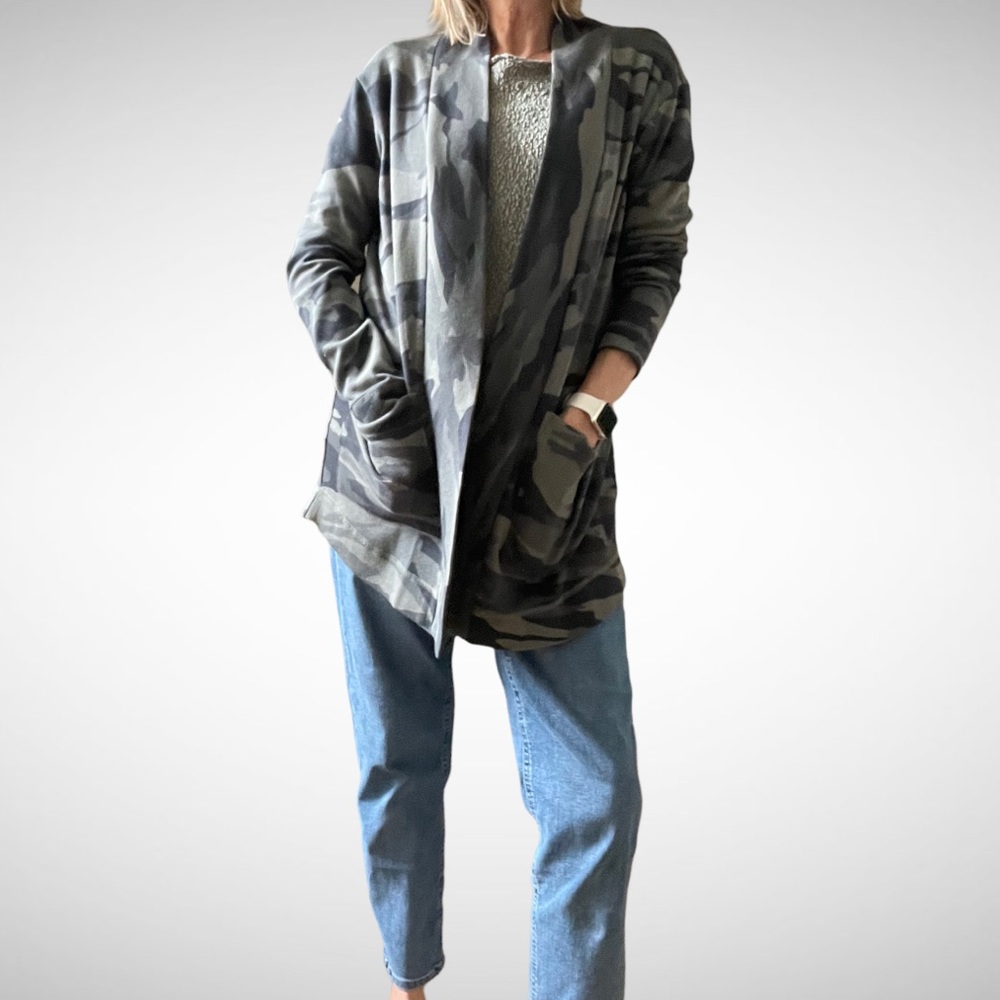 Splendid Waffle Open Cardigan Camo S
